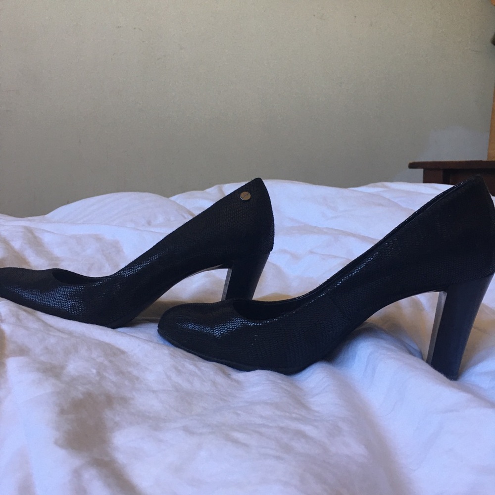 Black leather Calvin Klein high heels